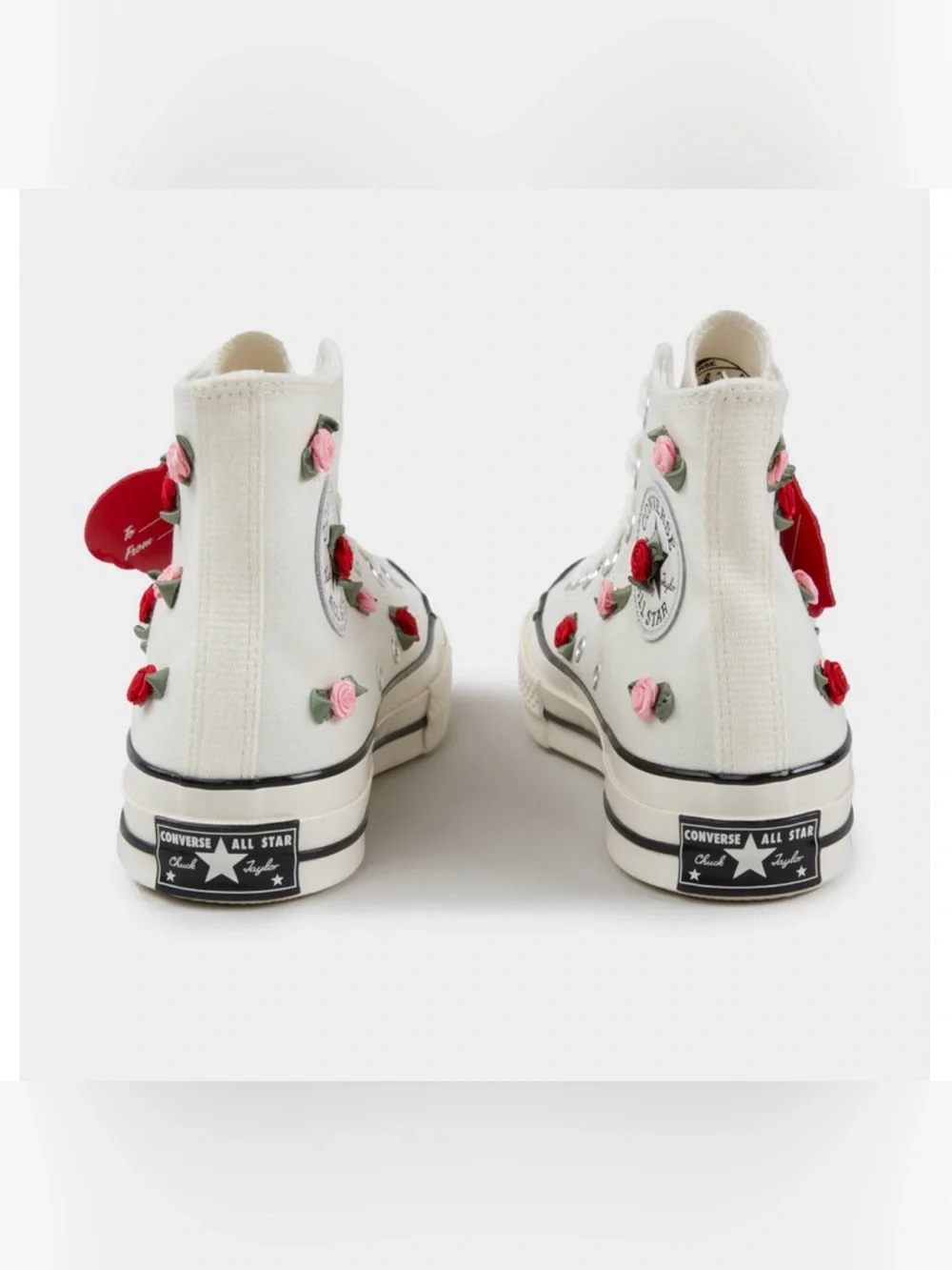 Canvas High-Top Sneakers with Rose Embroidery - White - Picture 4 of 7